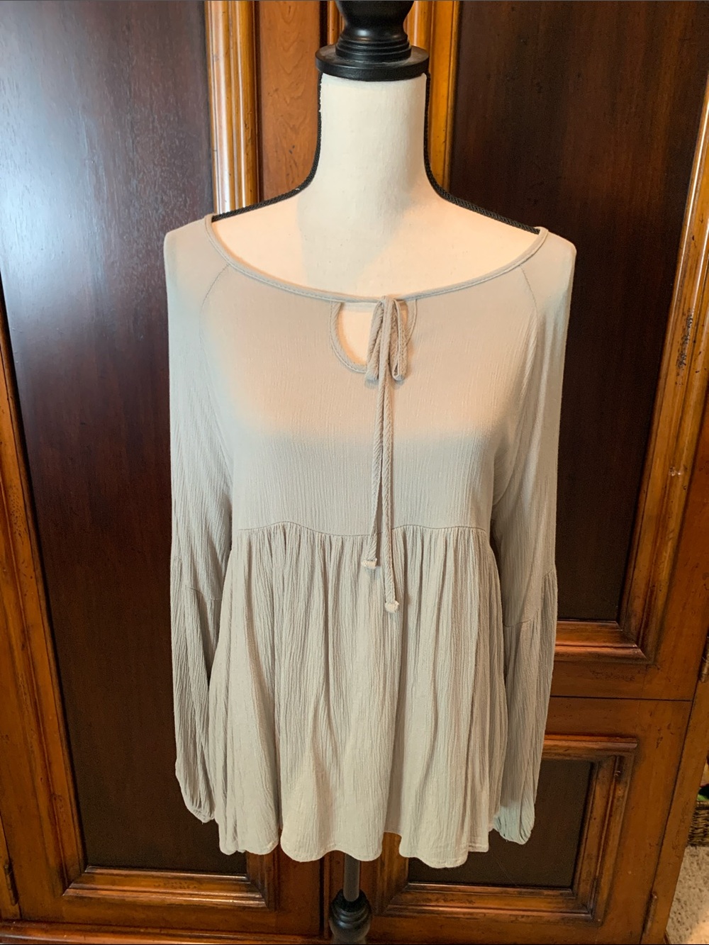 Boho Tie-Neck Long Sleeve Peasant Top - Chartreuse in color